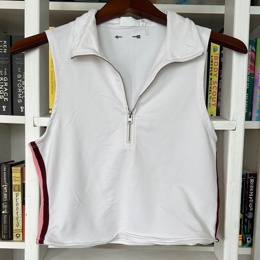 The Upside White and Burgundy Zip-Up Tank Top